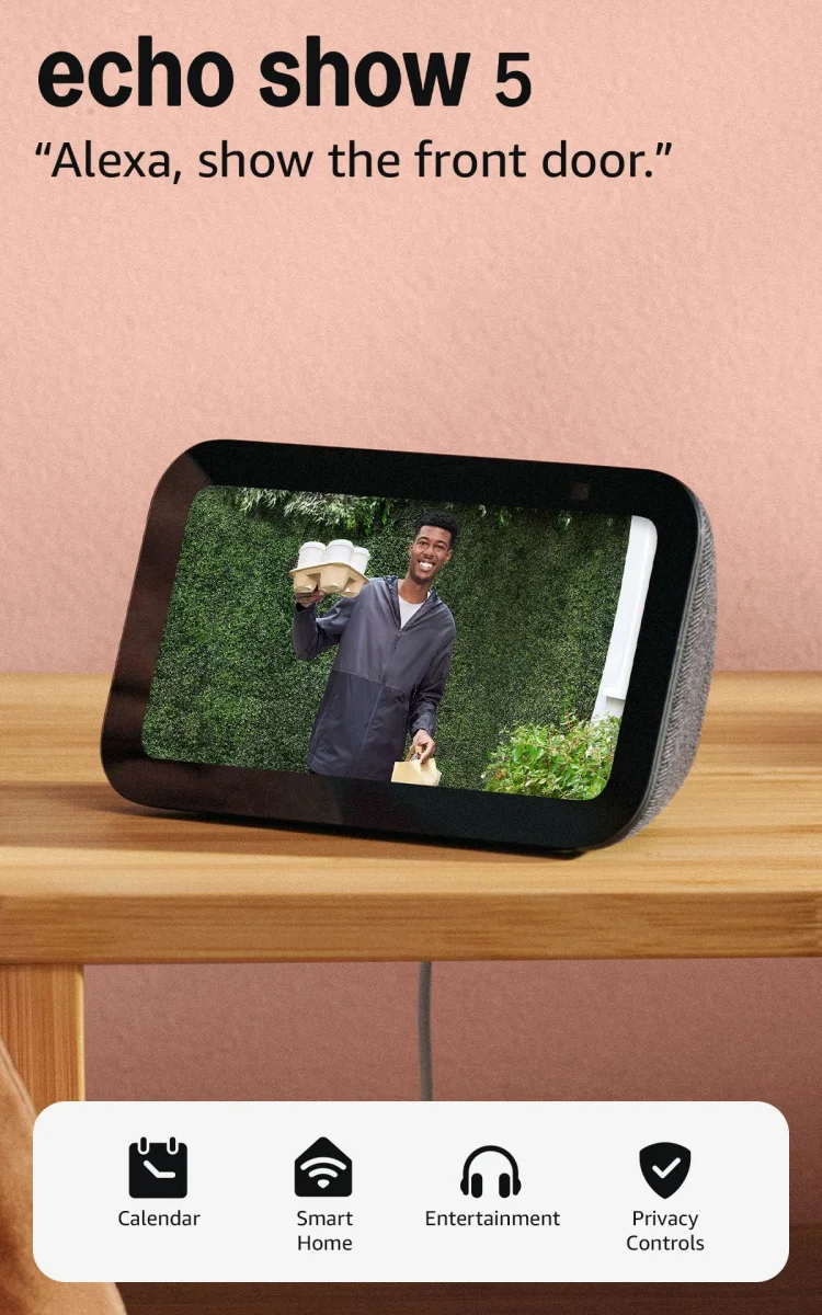 Amazon Echo Show 5 Smart Compact Touchscreen Display with Alexa Integration, Enhanced Clearer Sound Dynamics, and Heavy Deep Bass Audio Speaker - Charcoal