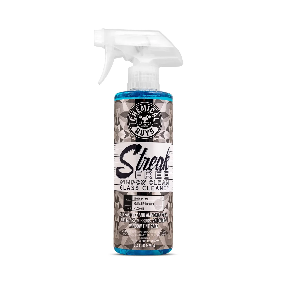 Chemical Guys Streak Free Glass and Window Cleaner, Professional Grade Auto Detailer Spray for Cars, Trucks, Mirrors, and Screens, Ammonia-Free Tint-Safe Formula - 16 Fl Oz