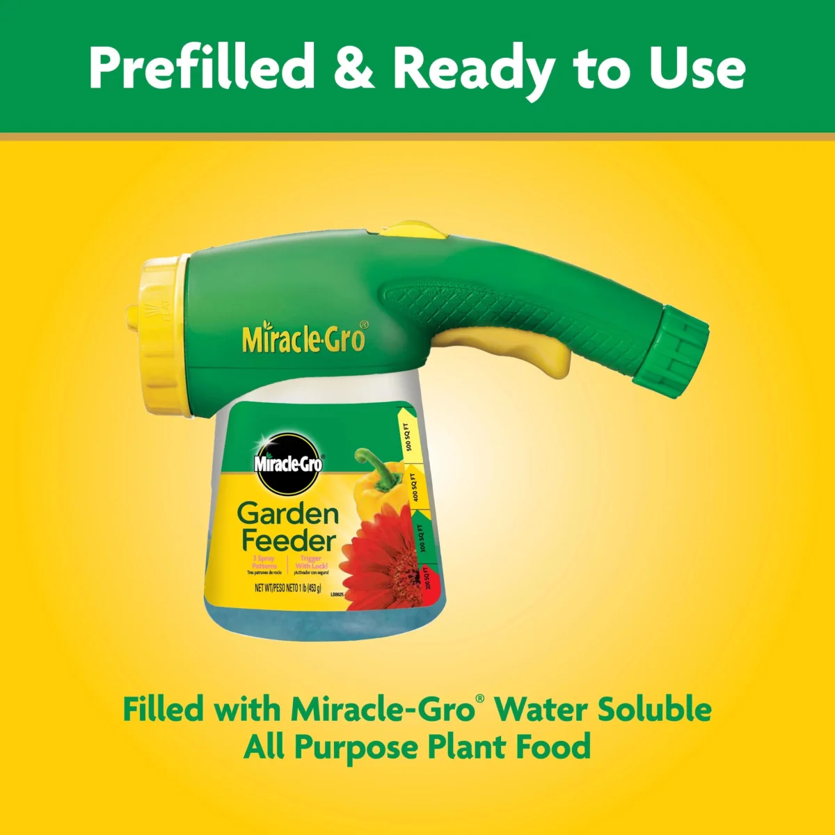 Miracle-Gro Garden Feeder with Water Soluble All Purpose Plant Food, Hose-End Fertilizer Sprayer Attachment for Outdoor Flowers, Vegetables, and Trees - 1 lb Prefilled Jar