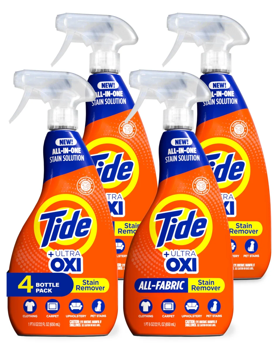 Tide Ultra Oxi All-Fabric Liquid Laundry Stain Remover Spray (22 Fl Oz, 4-Bottle Pack)