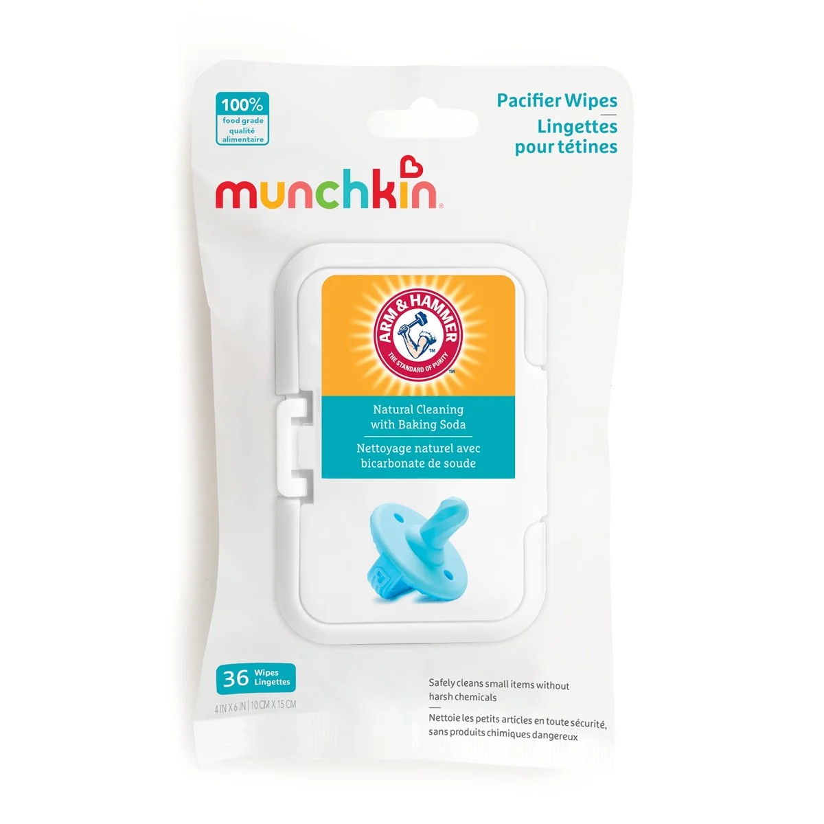 Munchkin Arm & Hammer Pacifier Wipes, Food-Grade Cleaning Sheets for Feeding Essentials - 36 Count