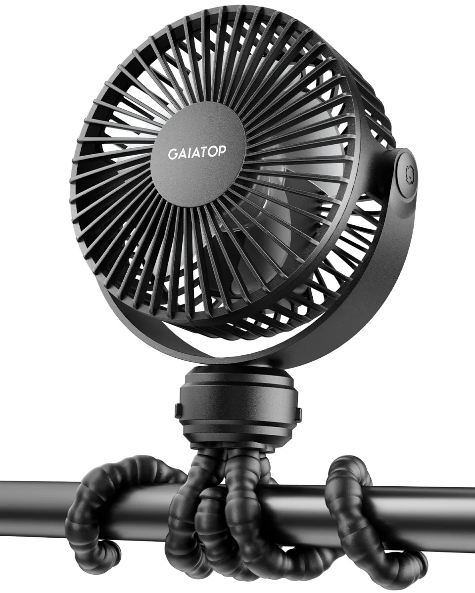 Gaiatop Mini Portable Stroller Fan, Rechargeable 3-Speed Flexible Tripod Fan for Car Seat - Black