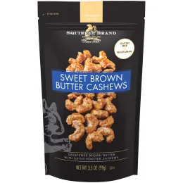 Squirrel Brand Sweet Brown Butter Cashews, Gourmet Glazed Roasted Nuts - 3.5 Oz Resealable Bag
