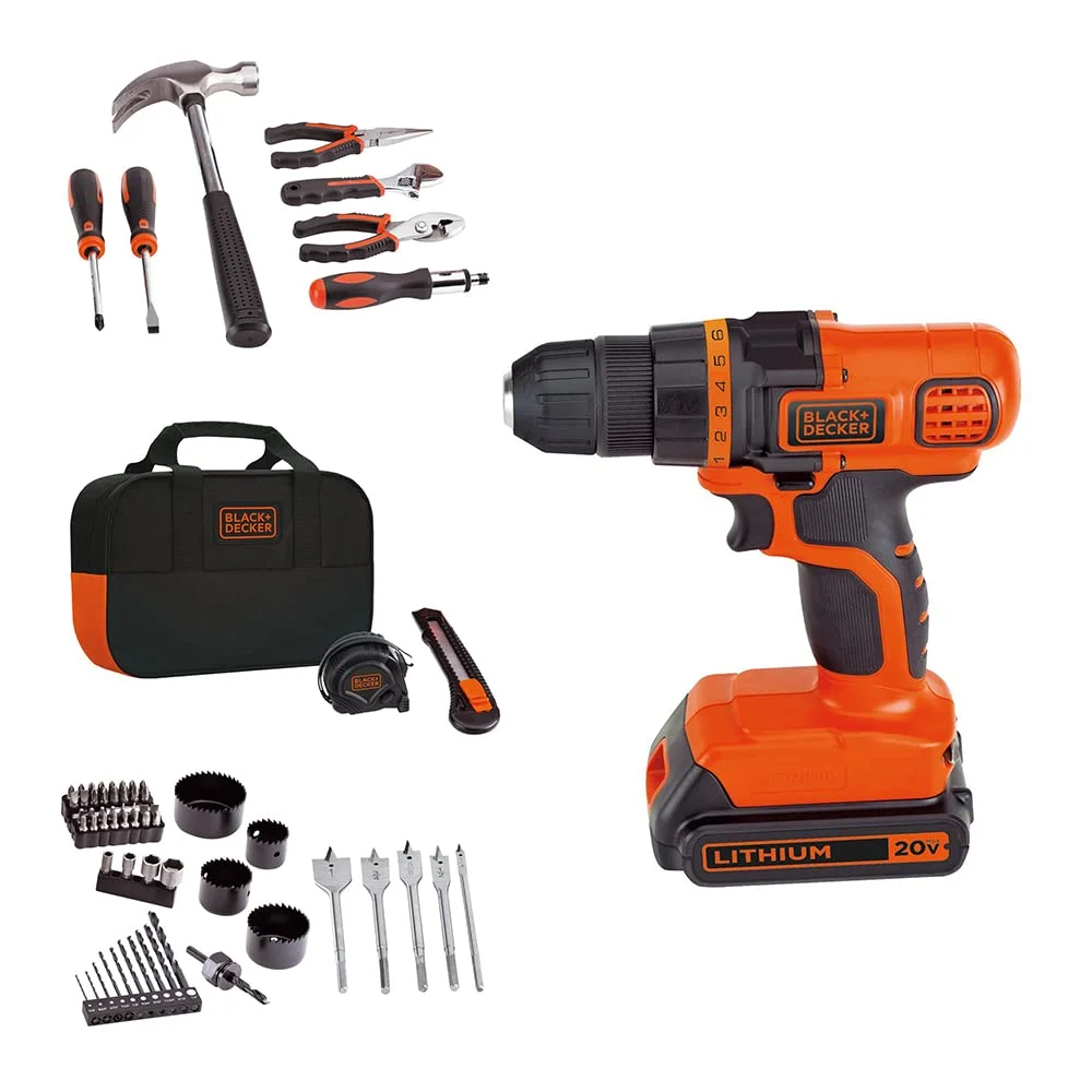 BLACK+DECKER 20V MAX 68-Piece Cordless Drill and Home Tool Project Kit - Model LDX120PK