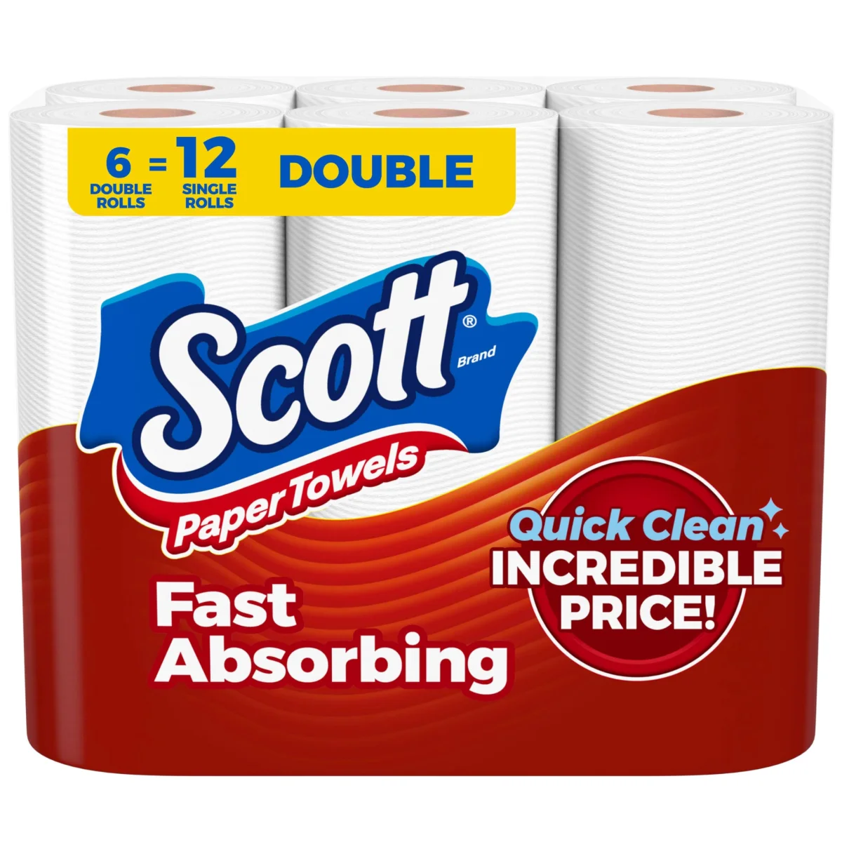 Scott Choose-A-Sheet Paper Towels, Fast Absorbing Cleaning Ridges - 6 Double Rolls