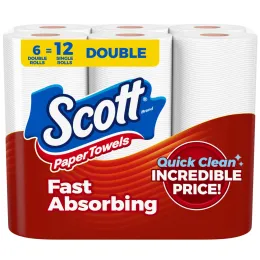 Scott Choose-A-Sheet Paper Towels, Fast Absorbing Cleaning Ridges - 6 Double Rolls