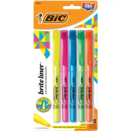 BIC Brite Liner Chisel Tip Highlighters, Assorted Fluorescent Colors - 5-Count Pack