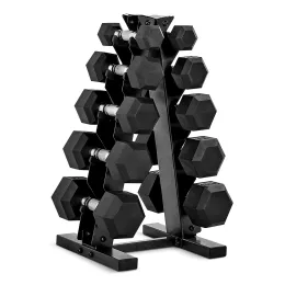 CAP Rubber Coated Hex Dumbbell Set with Vertical Storage Rack, 100-210 lbs Strength Training Kit