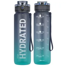 Sahara Sailor 32oz Motivational Water Bottle with Time Marker, Leakproof Tritan Sports Jug - Deep Sea